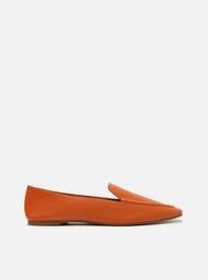 Mocassim Laranja Arezzo Couro Bico Quadrado Costuras