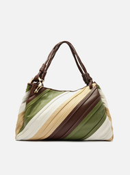 Bolsa Shopping Verde Arezzo Mix Couro Grande Costuras