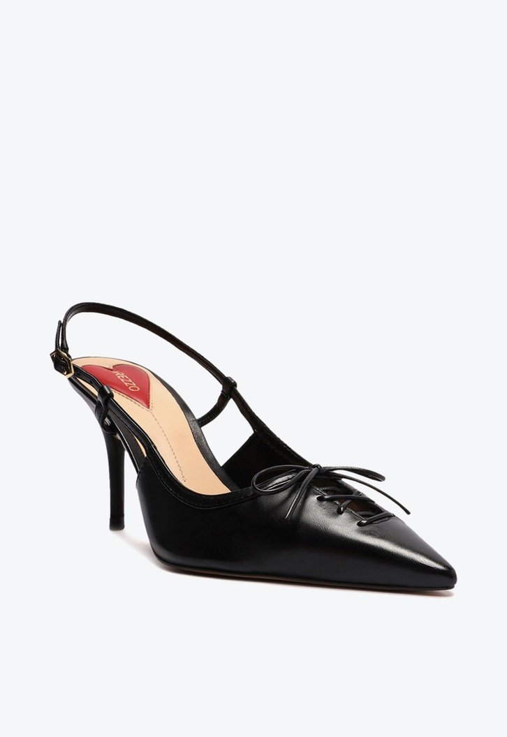 Scarpin Preto Arezzo Couro Bico Fino Slingback Gisele