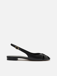 Sapatilha Preta Arezzo Couro Slingback Cabedal Vazado
