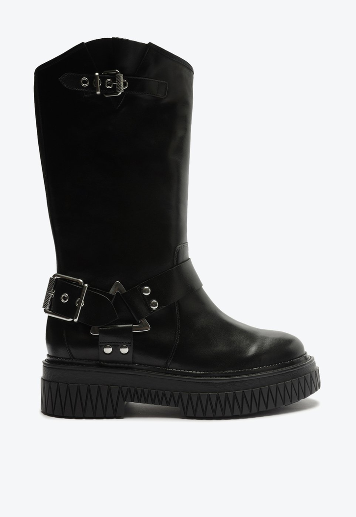 Bota Tratorada Cano Alto Couro Preta
