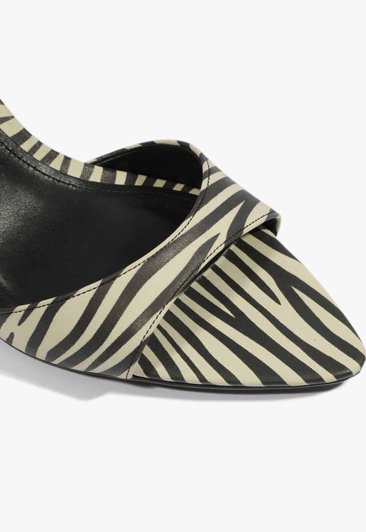 Sandália Mule Salto Alto Estampa Zebra