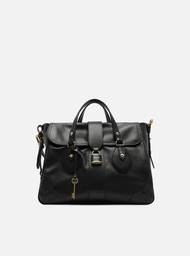 Bolsa Tote Preta Couro Média Cadeado