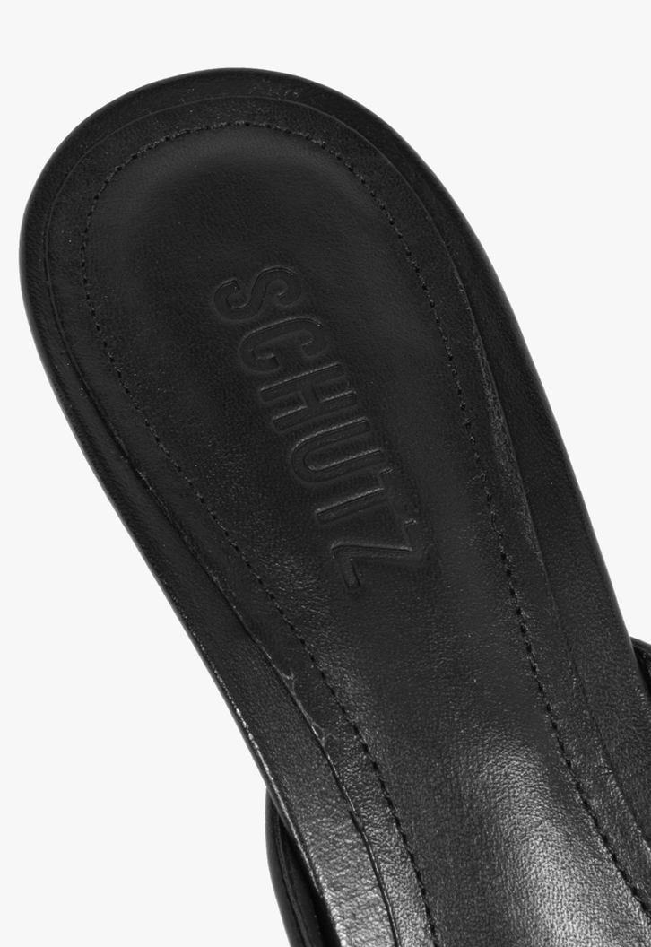 Mule Couro Salto Kitten Preto