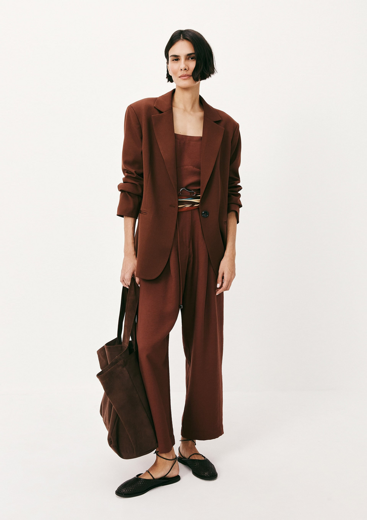 Blazer Marrom Hering Feminino Regular Em Crepe