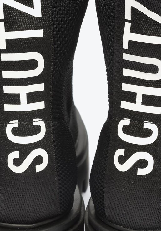 BOTA PRETA SCHUTZ THUNDER KNIT SALTO MÉDIO COURO