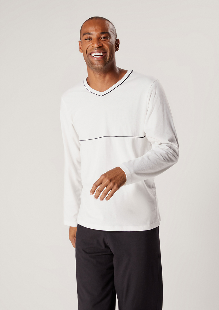 Pijama Preto Hering Longo Com Decote V