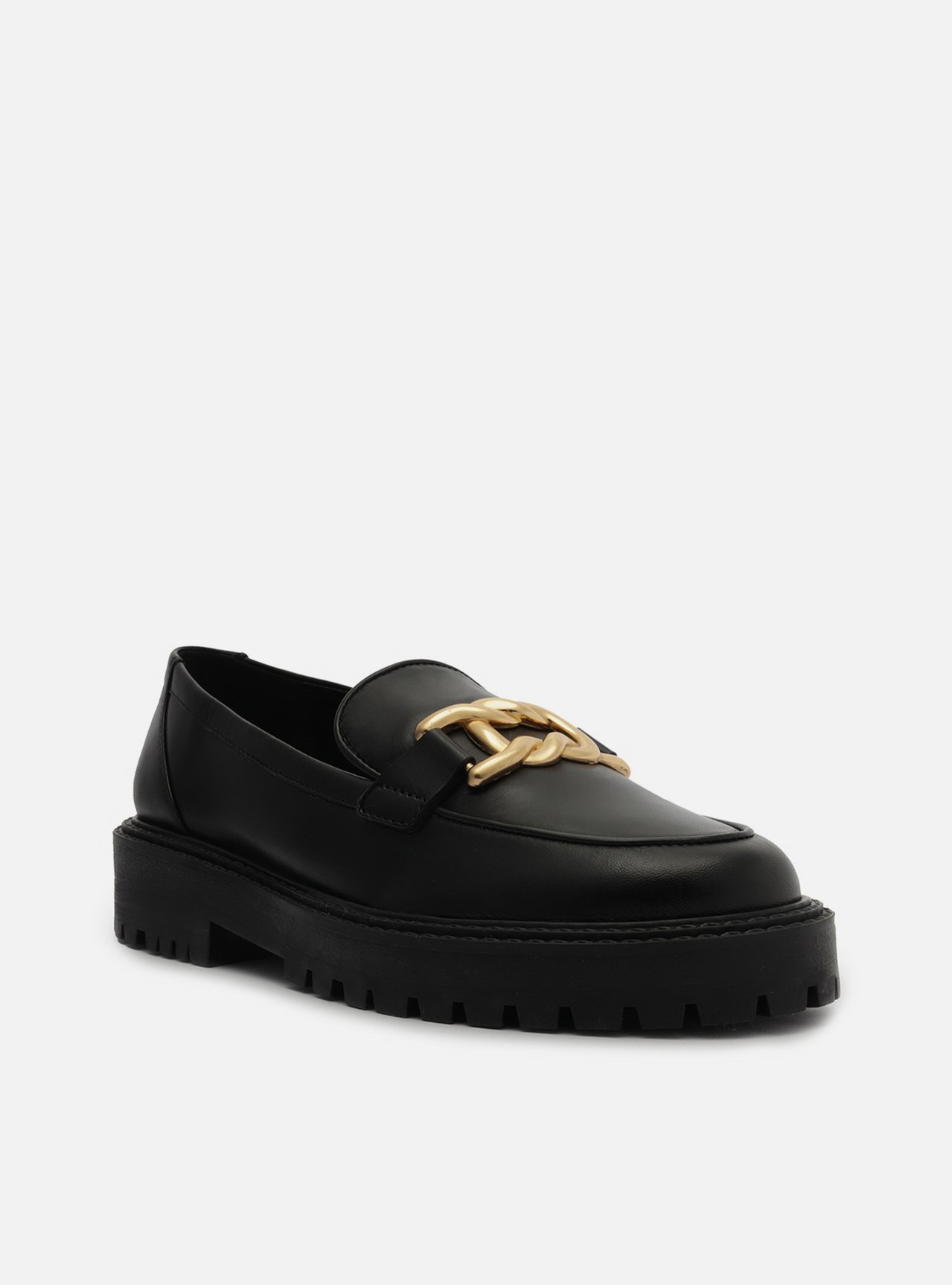 Mocassim Preto Arezzo Couro Sola Tratorada Metal | ZZ MALL