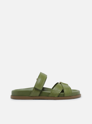 Sandália Rasteira Verde Arezzo Couro Tiras Velcro