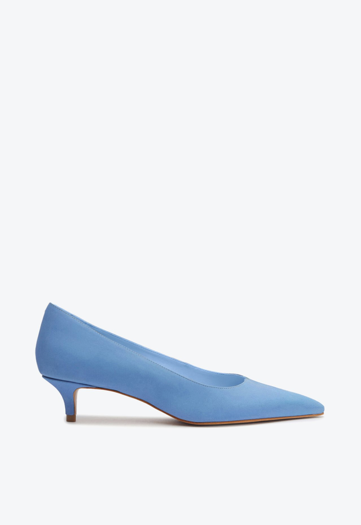 Sapato Scarpin Salto Baixo Ines Camurça Azul Claro