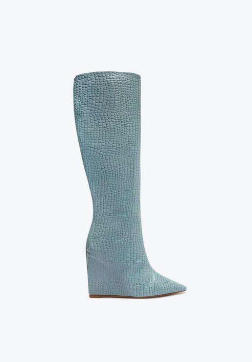 BOTA AZUL SCHUTZ SALTO ANABELA ASYA UP COURO CROCO