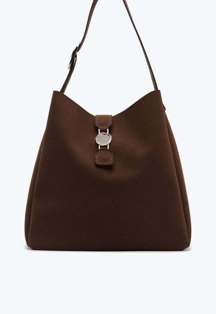 Bolsa Hobo Grande Fechamento Metal Marrom Coffee