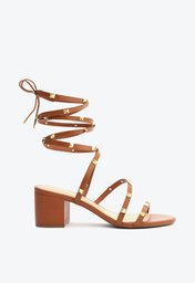 Sandália Marrom Arezzo Couro Salto Bloco Studs