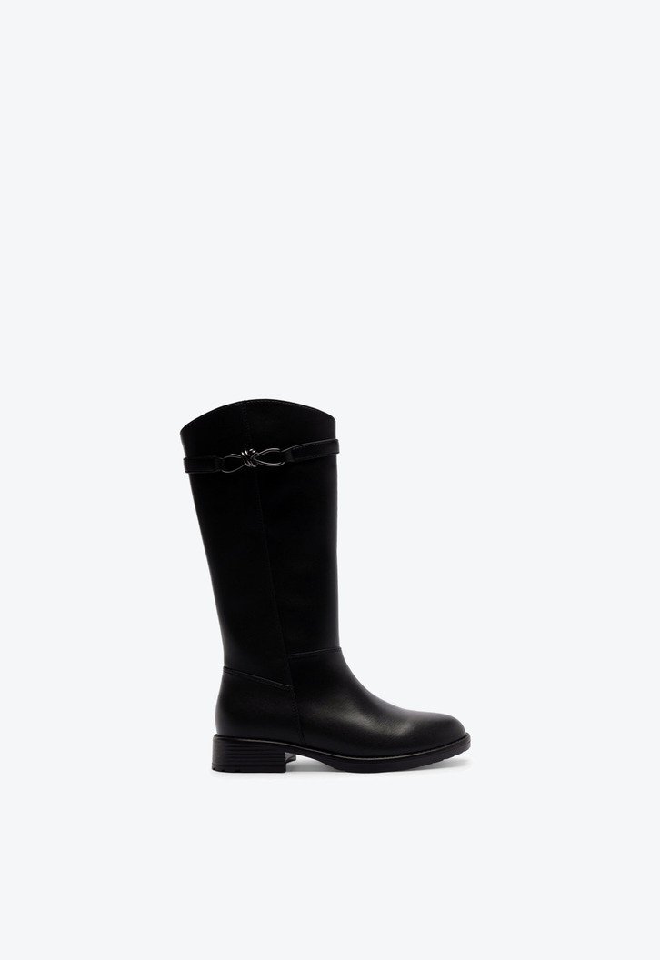 Bota Cano Alto Detalhe Metal Orgânico Preta