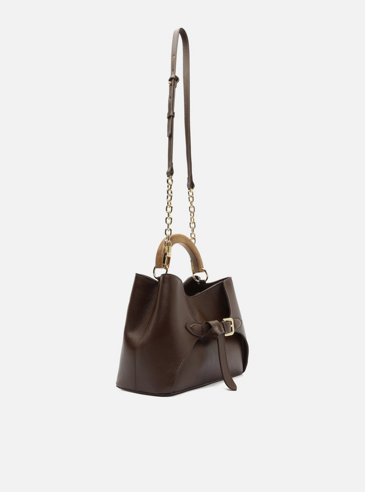 Bolsa Tote Marrom Couro Média Alça Madeira | ZZ MALL
