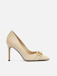 Scarpin Off-white Arezzo Couro Salto Alto Bico Fino Metal
