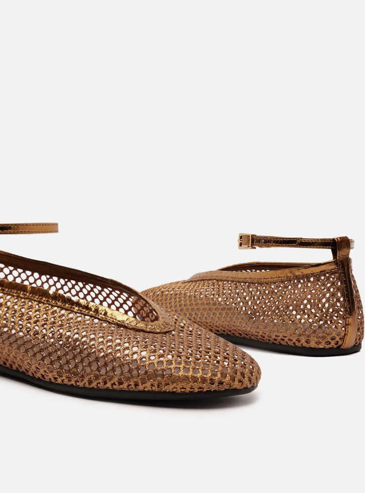 Sapatilha Bronze Tela Tira Ankle