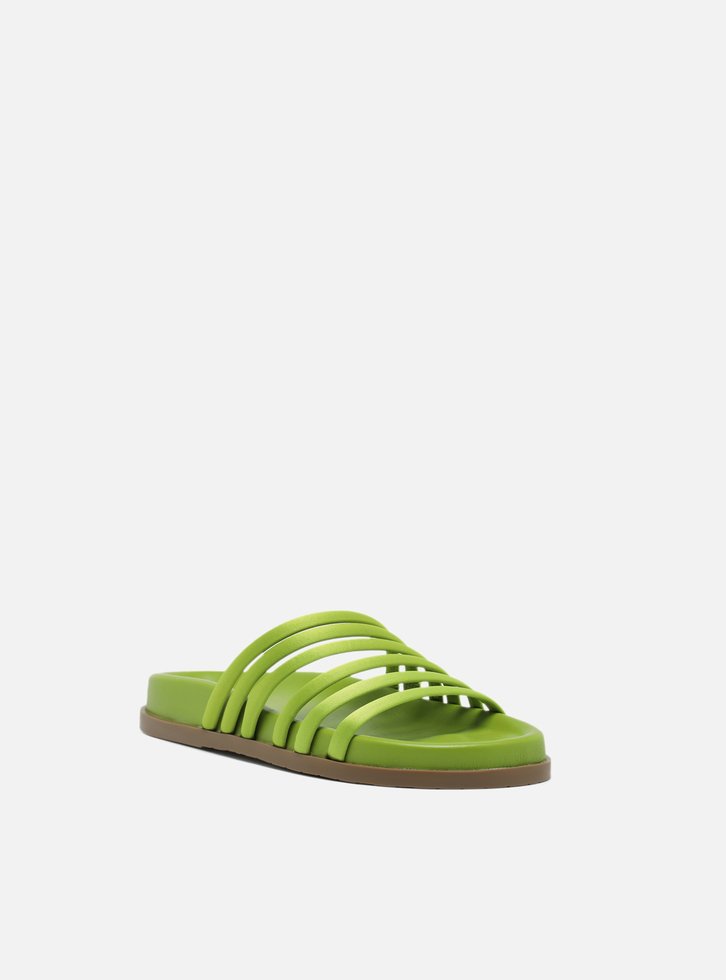 Slide Verde Bico Redondo Tiras Bombadas