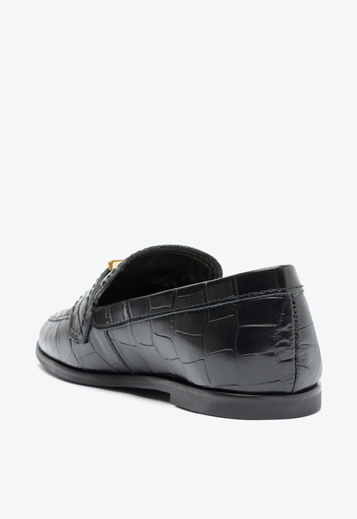 Mocassim Couro Croco Preto
