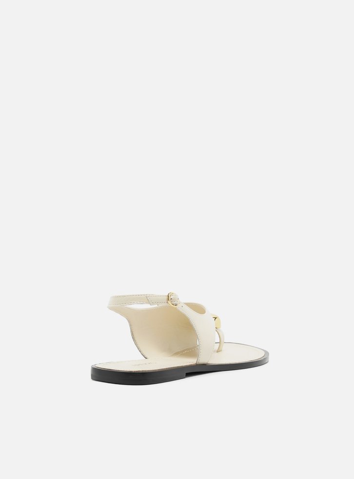 Rasteira Branca Couro Semi Coberta Metal Bold