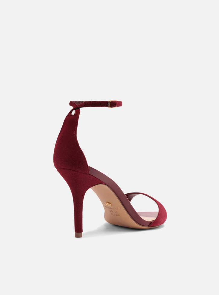 Sandália Bordô Acamurçada Salto Médio Tiras