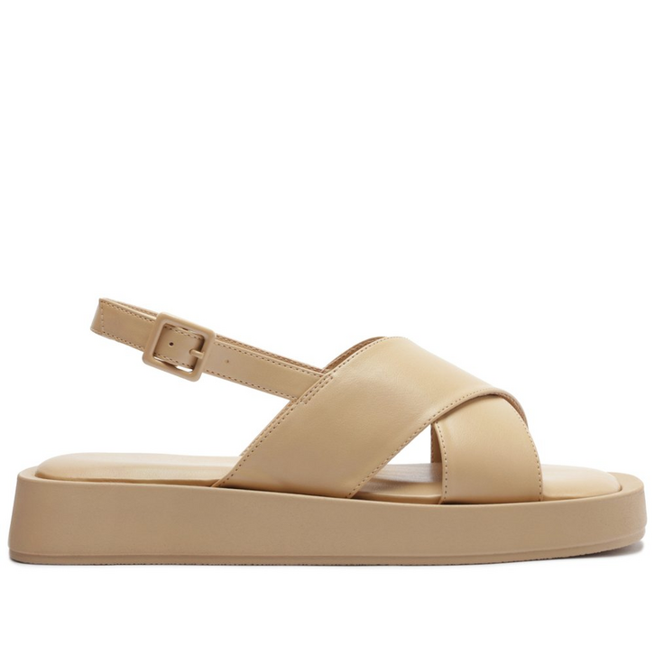 Sandália Plataforma Tiras Cruzadas Bege