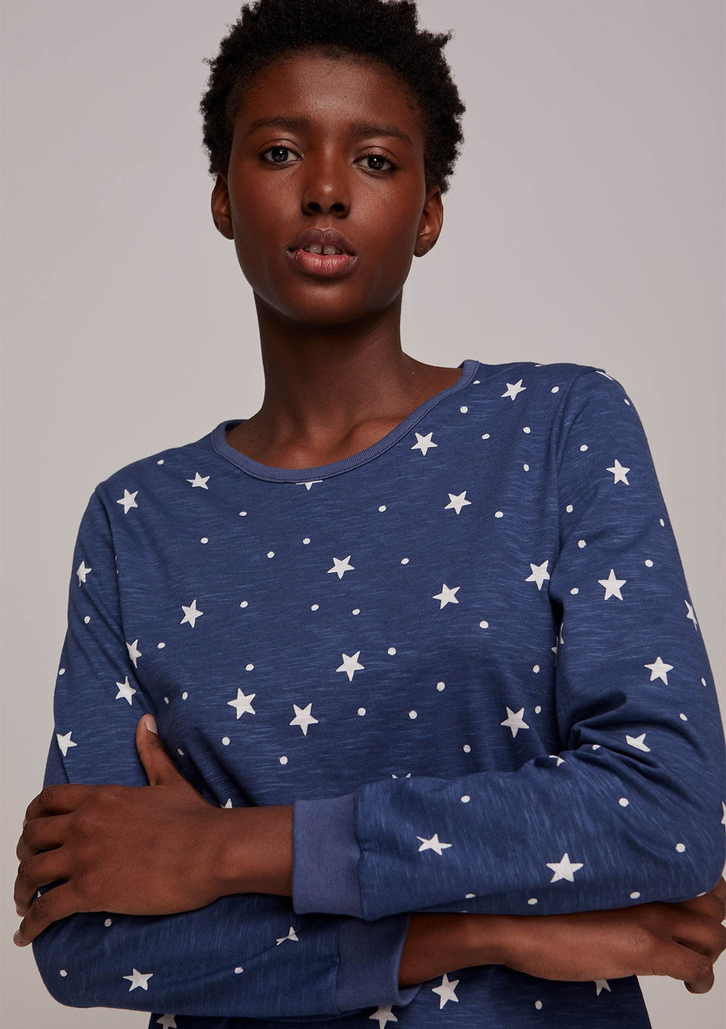 Pijama Azul Marinho Hering Longo Estampado Em Malha Flamê