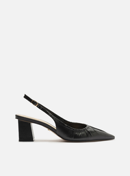 Scarpin Preto Arezzo Couro Salto Médio Slingback