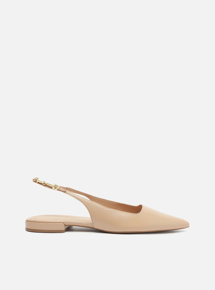 Sapatilha Bege Arezzo Couro Slingback Detalhe Metal