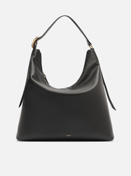 Bolsa Hobo Preta Couro Grande Básica