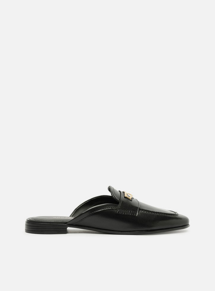 えり Mule Preta Couro Tira Metal | ZZ MALL