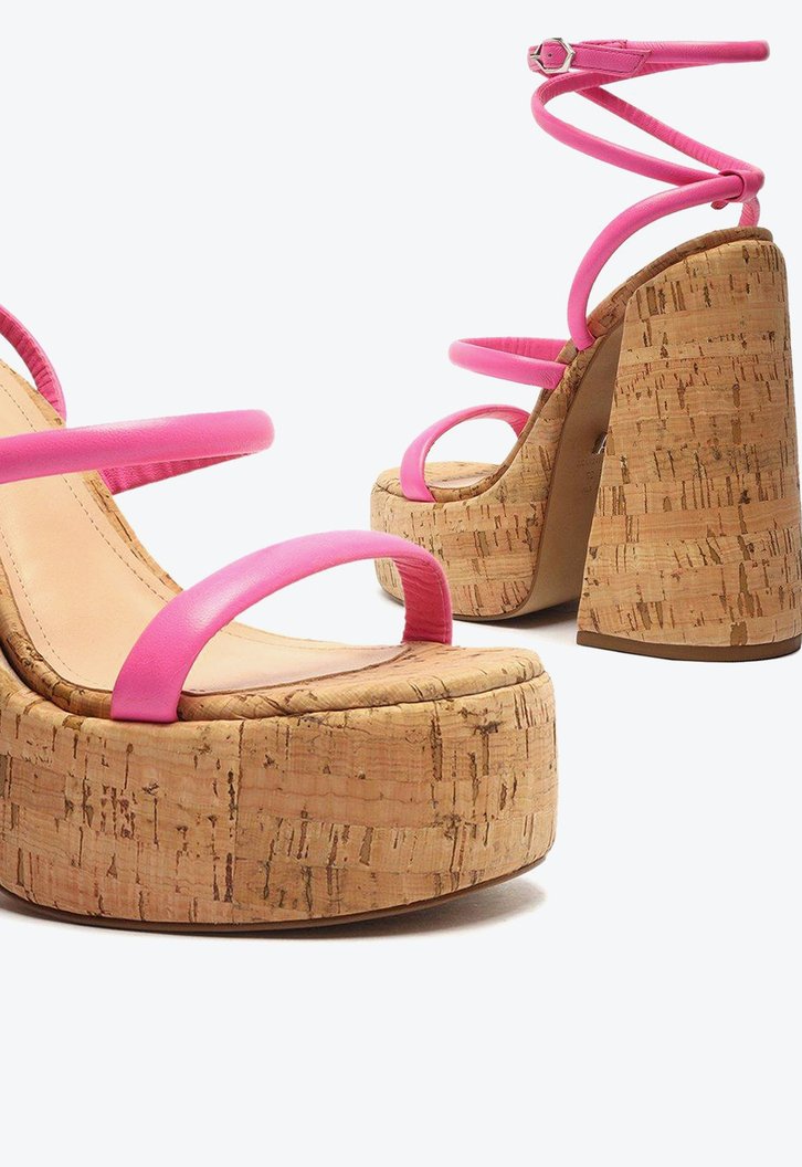 Sandália Meia Pata Rosa Arezzo Cortiça Tiras