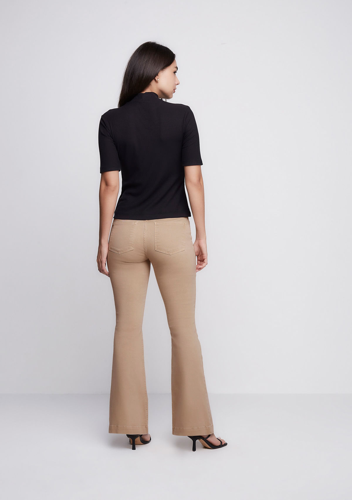 Calça Flare Bege Off White DZARM Slim Cintura Média