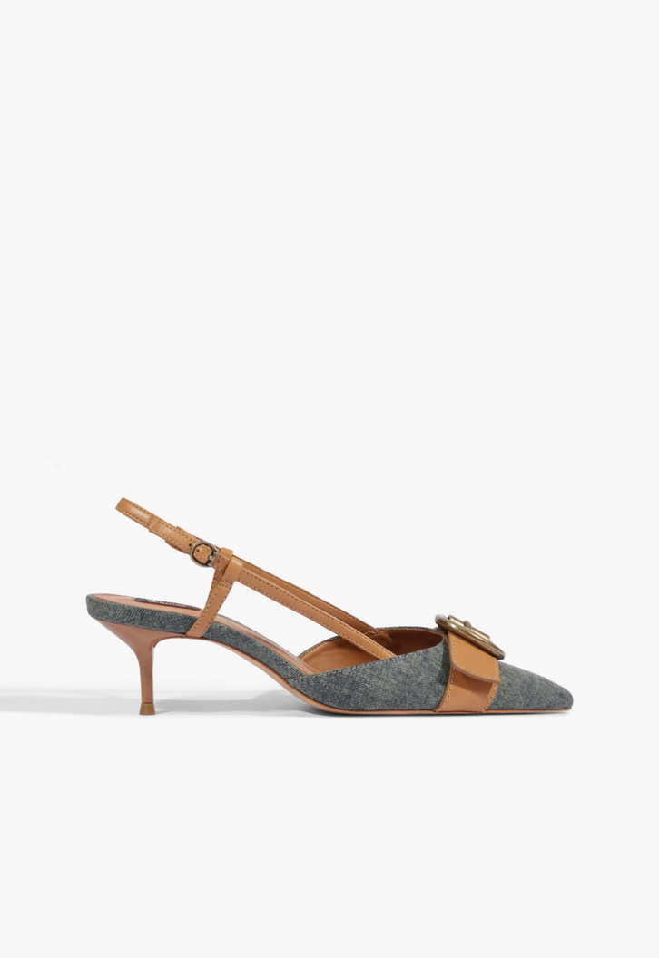 Scarpin Schutz Slingback Fivela Jeans Azul