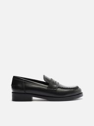 Mocassim Preto Couro Bloco Costuras