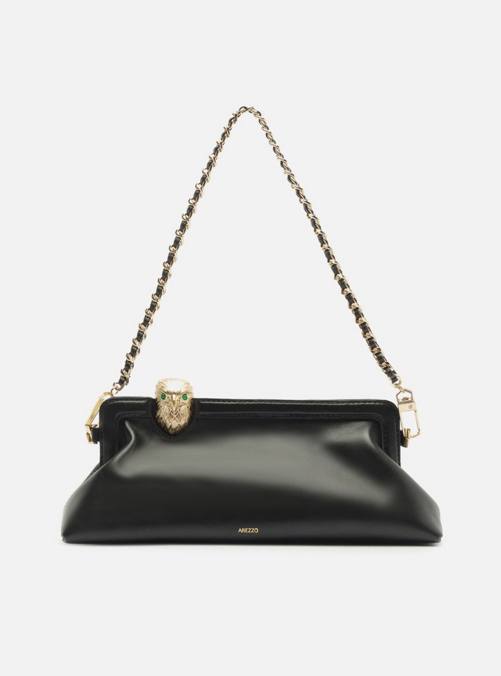 Bolsa Shoulder Preta Couro Metal Águia