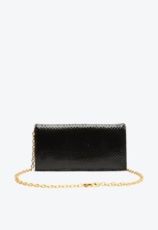 BOLSA CARTEIRA PRETA SCHUTZ MINI ICON PANTHER COURO SNAKE