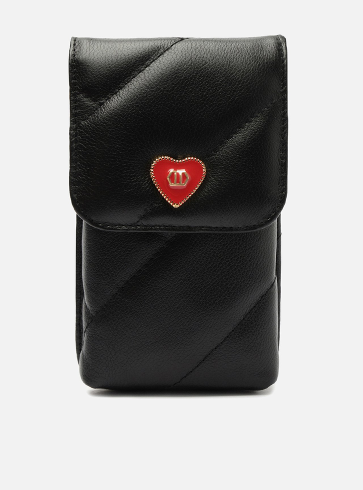 Mini Bag Porta-celular Preta Arezzo Couro Heart