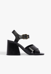 Sandália Daisy Salto Bloco Couro Marrom | ZZ MALL