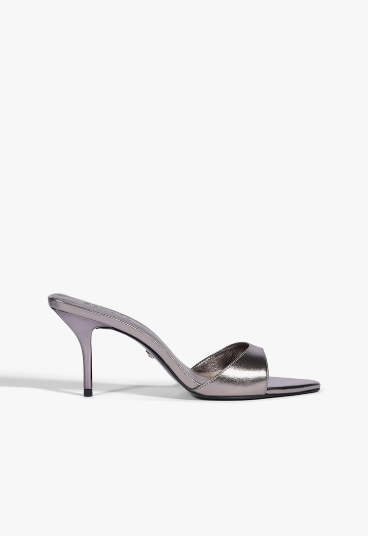 Sandália Mule Salto Verniz Prata