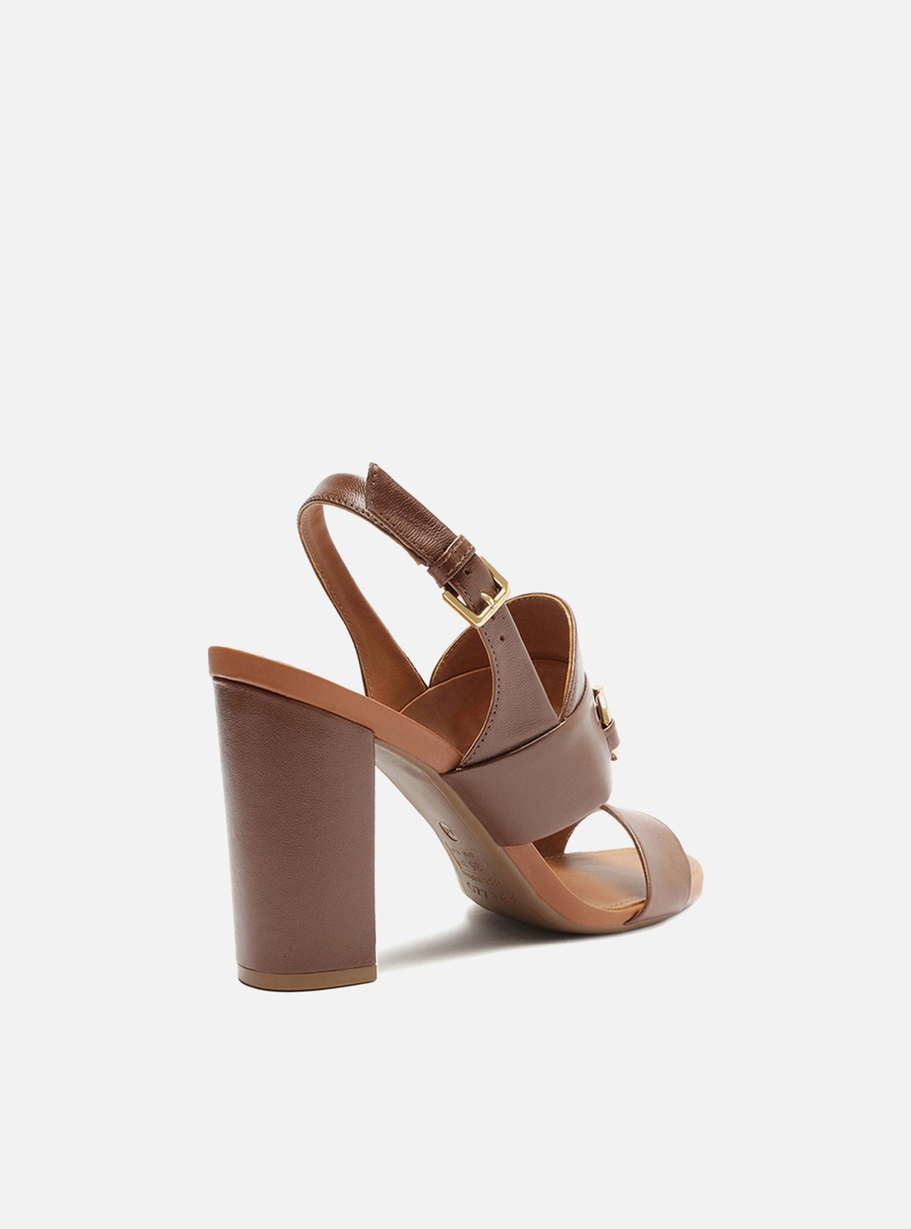 Sandália Marrom Arezzo Couro Salto Alto Bloco Bridão | ZZ MALL