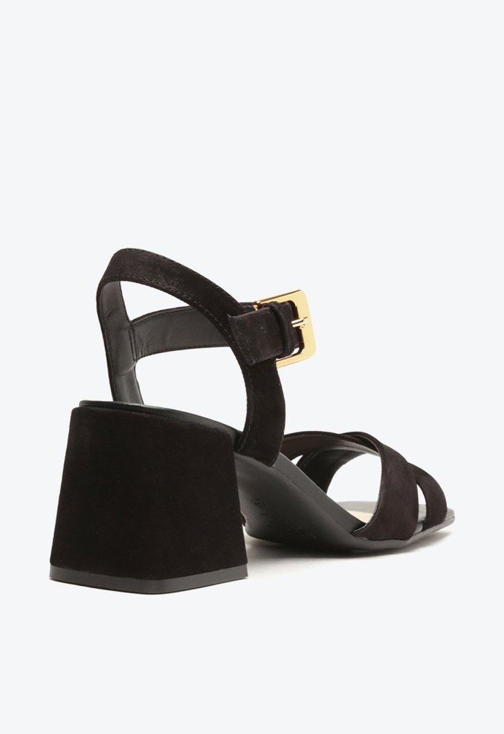 Sandália Preta Arezzo Nobuck Salto Bloco Classy