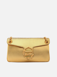 Bolsa Tiracolo Dourada Arezzo Couro Snake Média