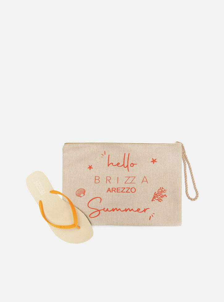 Chinelo de Dedo Branco e Laranja e Pouch