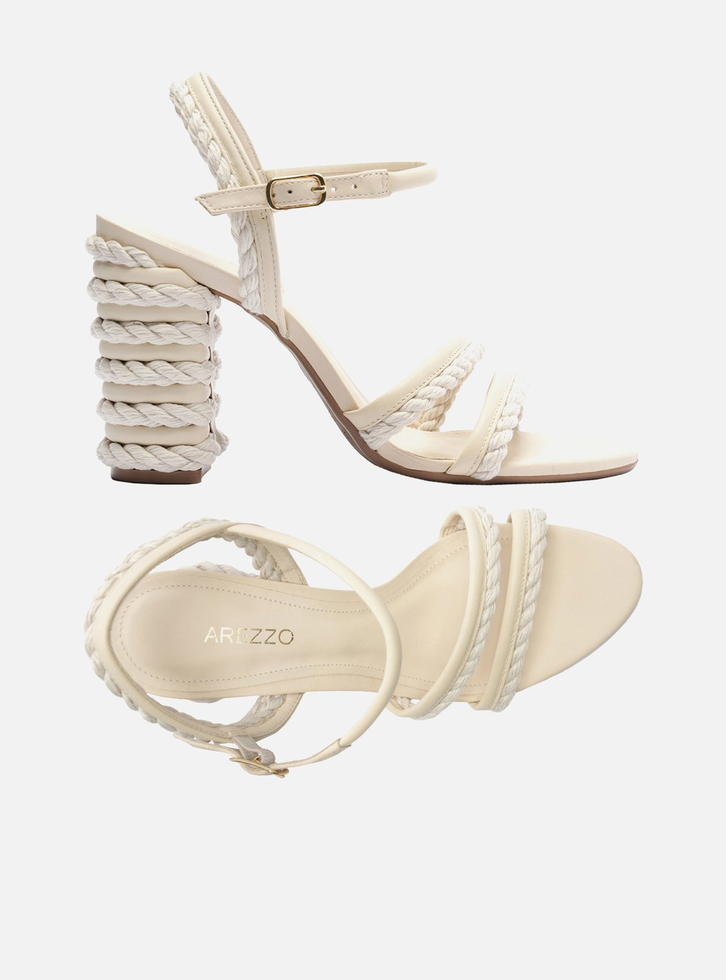 Sandália Off-White Salto Alto Cordão Bicolor