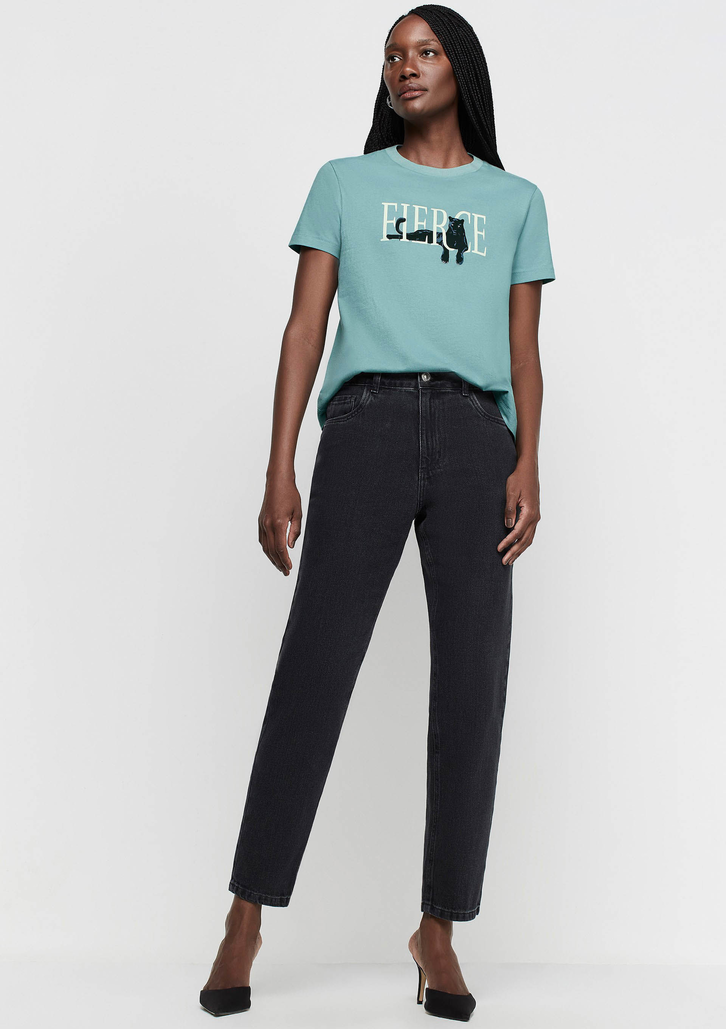 Calça Jeans Azul DZARM Mom Fit Cintura Alta