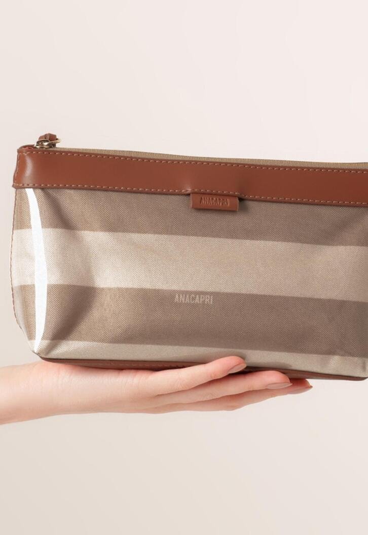 Necessaire Anacapri Média Listras Vinil Bege