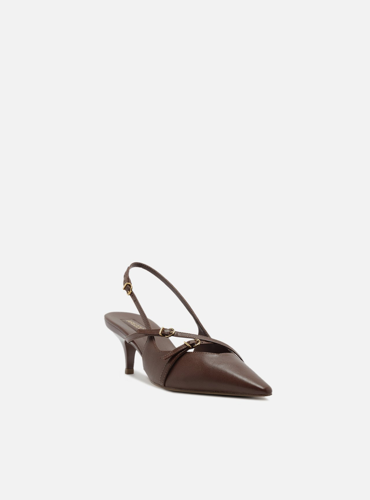 Scarpin Marrom Couro Salto Médio Slingback Amélia | ZZ MALL