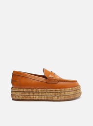 Mocassim Flatform Marrom Arezzo Couro Corda