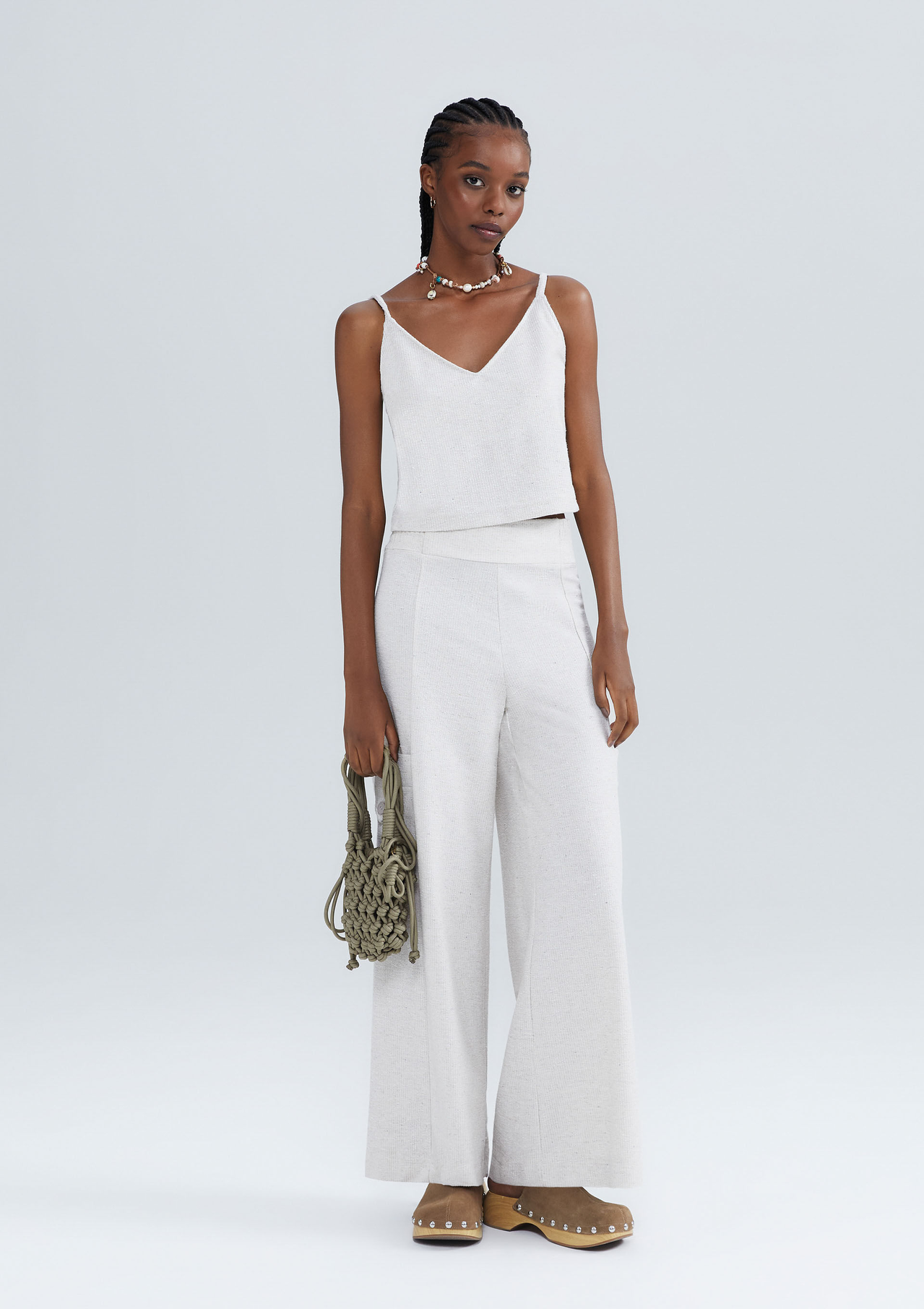 ファッション 通販 Pantalona Hering White Off Calça Cintura Texturizada Alta パンツ